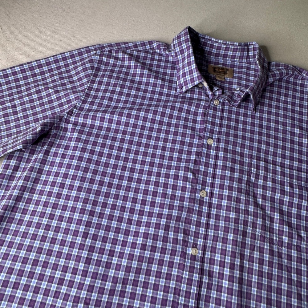 The Foundry Supply Co Mens 2XLT Purple Plaid Short Sleeve Button Down Shirt Tall